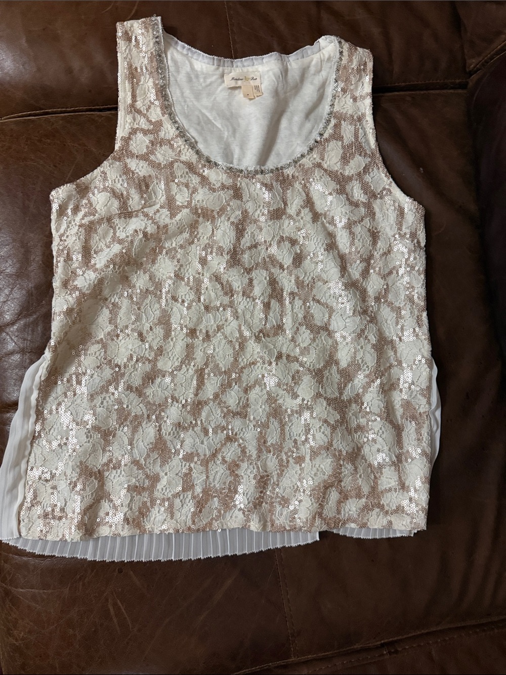 Meadow Rue Ivory and Blush Sequin Lace Overlay Camisole